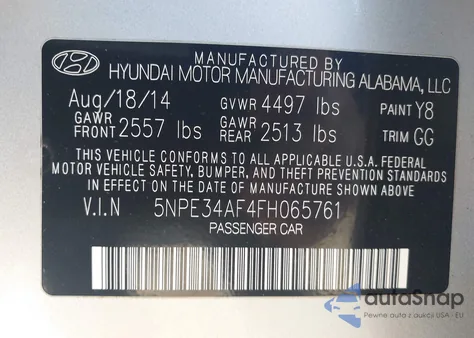 2015 Hyundai Sonata Sport from USA, damaged, VIN 5NPE34AF4FH065761